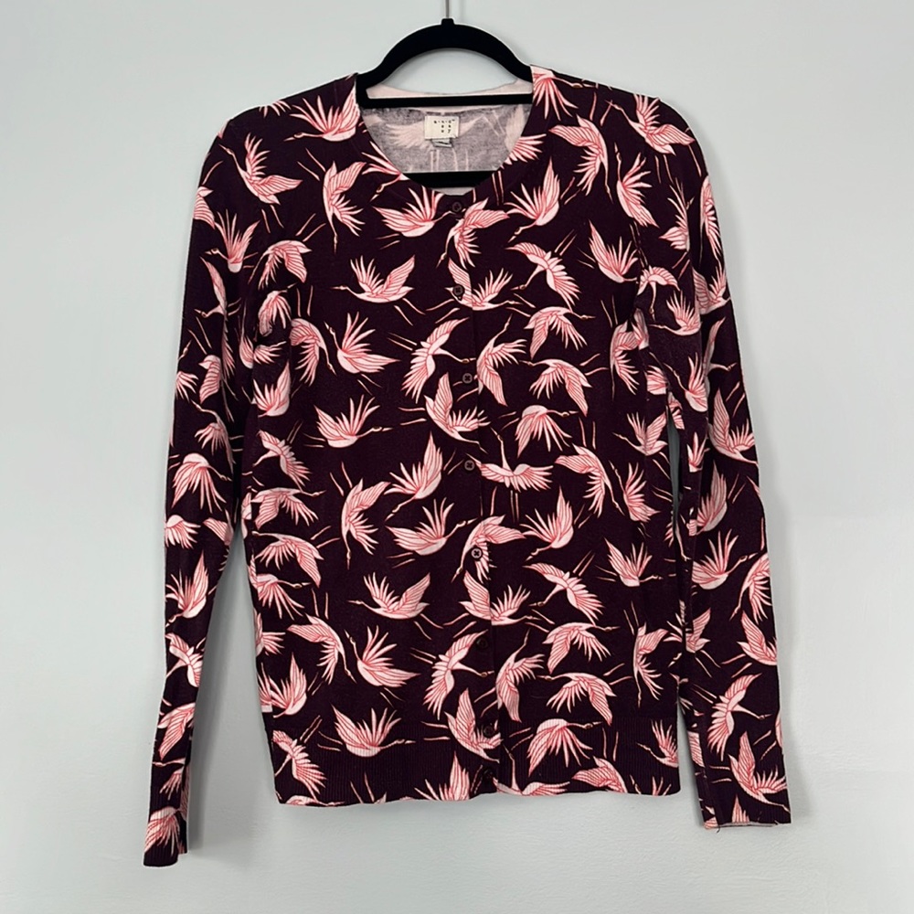 Crane Print Cardigan